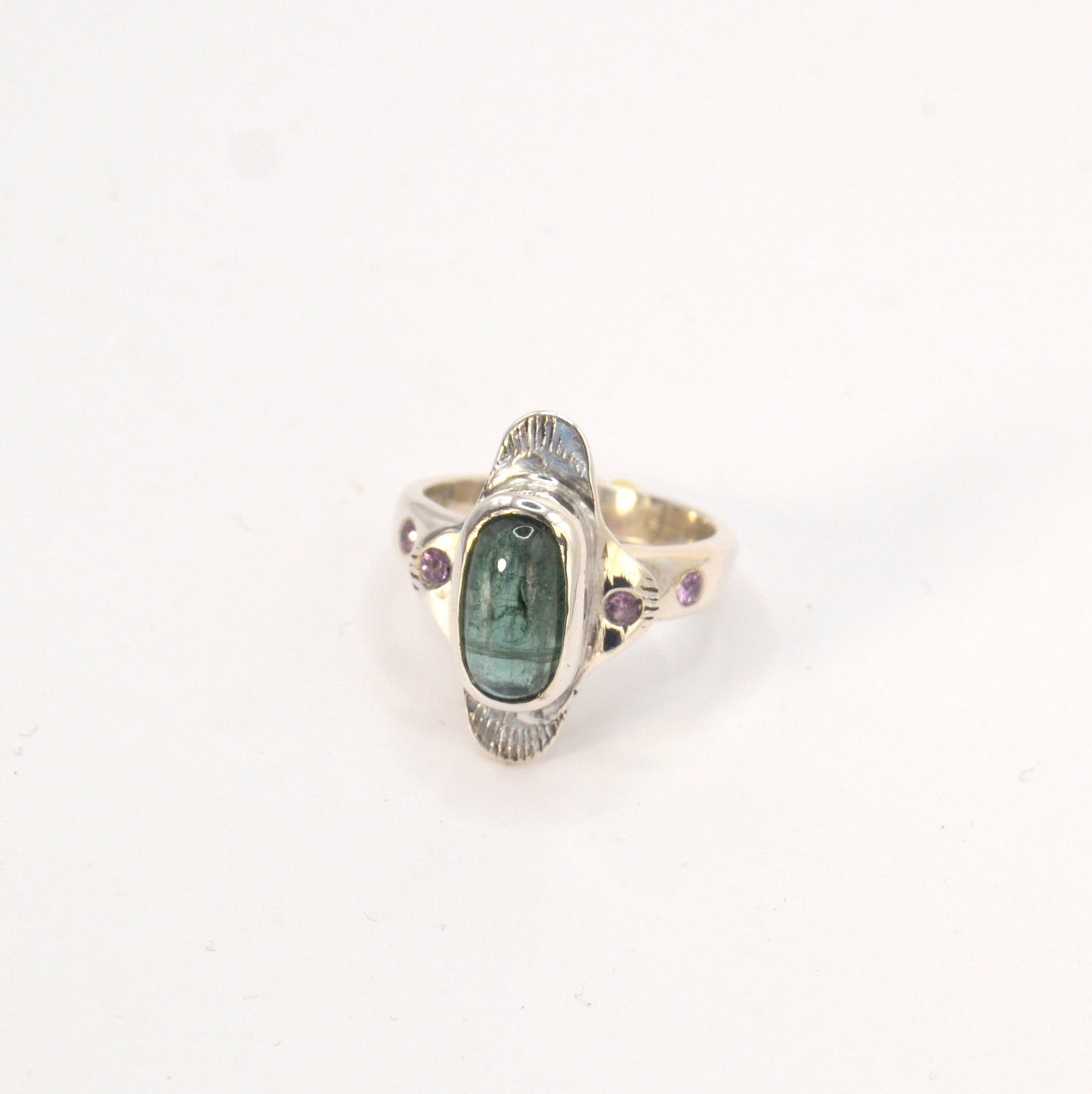Igraine Ring | Sea Green Tourmaline Ring & Pink Sapphires