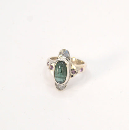 Igraine Ring | Sea Green Tourmaline Ring & Pink Sapphires