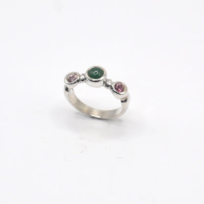 Gaia Ring | Roman-Inspired Sterling Silver Ring with Jade & Pink Tourmaline