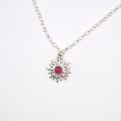 Sunna Necklace | Carved Sun Pendant with Tourmaline Gemstone
