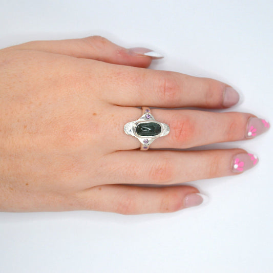 Igraine Ring | Sea Green Tourmaline Ring & Pink Sapphires