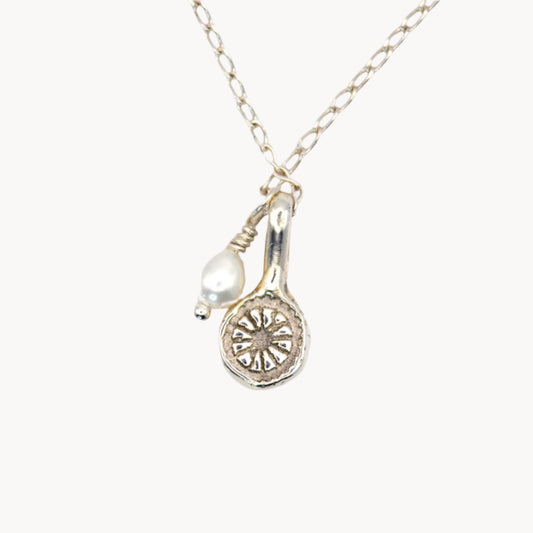 Wildflower Charm Necklace | Sterling Silver with Freshwater Pearl