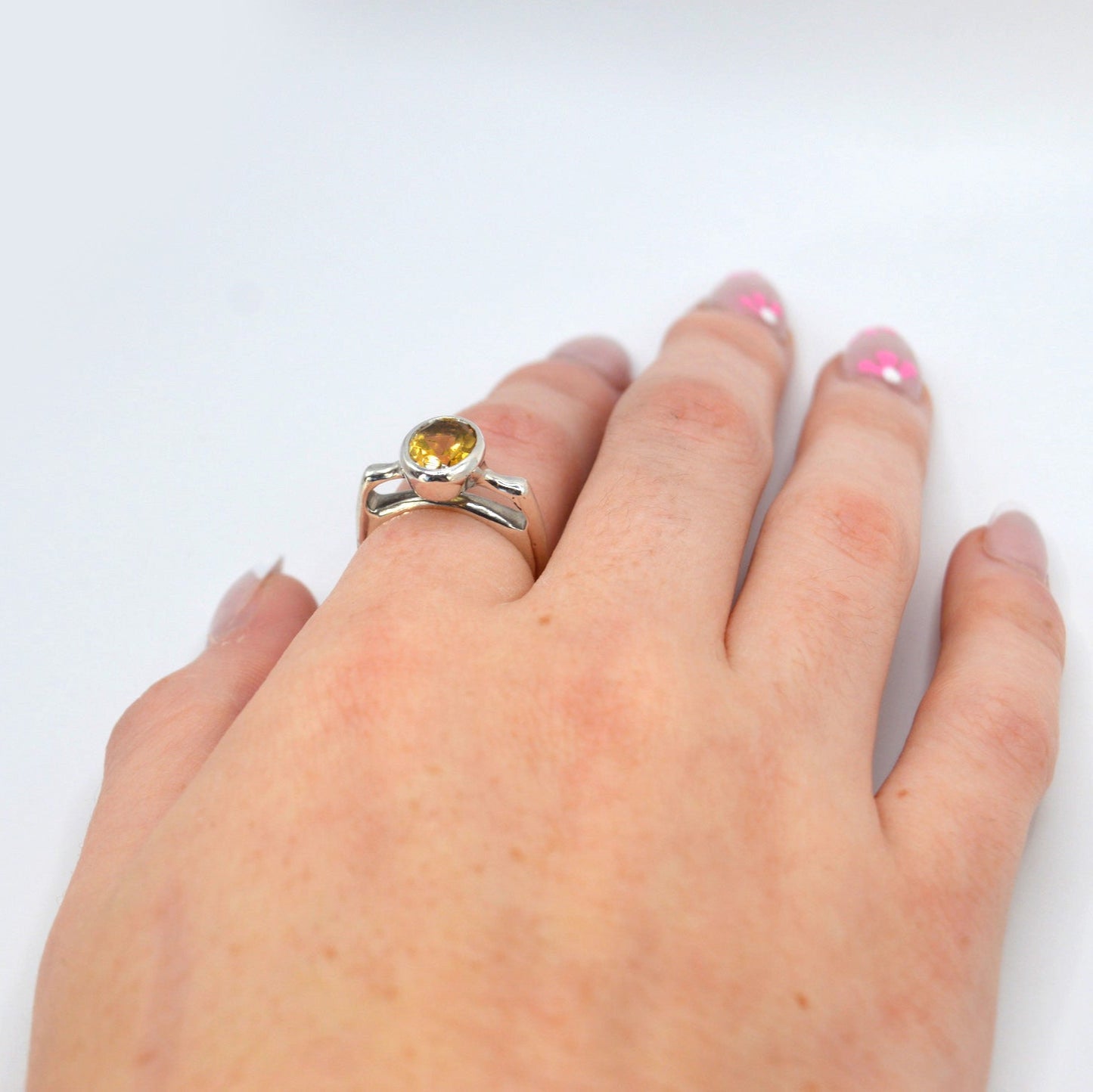 Solara's Radiance | Art Deco Sterling Silver Ring with Citrine