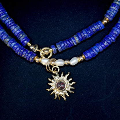 9ct Gold Sun Ra Talisman Charm with Rhodolite Garnet