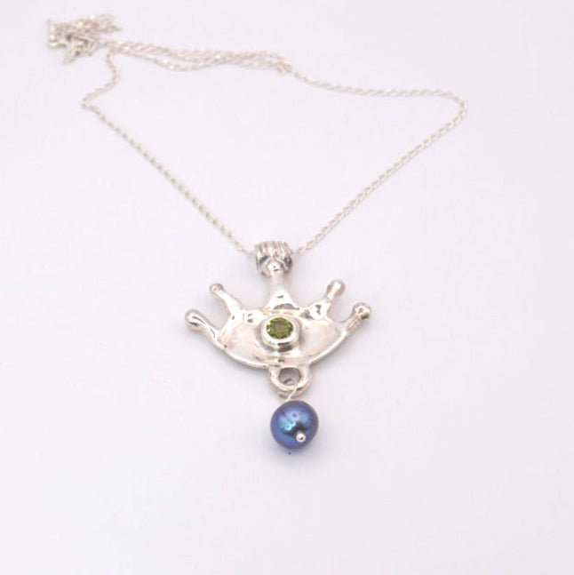 Third Eye Necklace | Spiritual Talisman with Peridot & Pearl