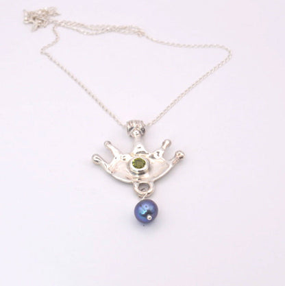 Third Eye Necklace | Spiritual Talisman with Peridot & Pearl