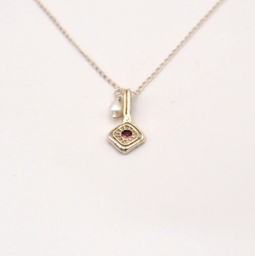 Tourmaline and Pearl Charm Necklace