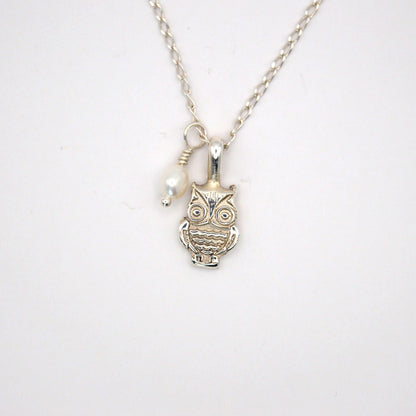 Starlight Owl | Elegant Silver Owl & Pearl Necklace