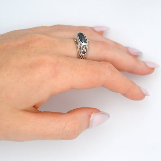 Amphitrite Ring | Sterling Silver with Tourmaline & Sapphire