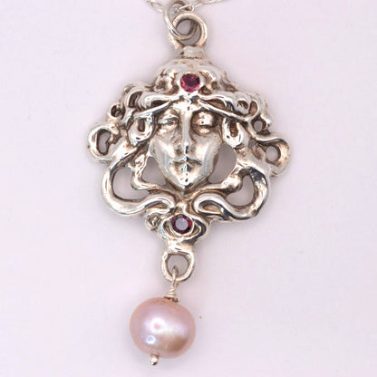 Medusa Necklace | Pink Tourmaline & Pearl in Sterling Silver