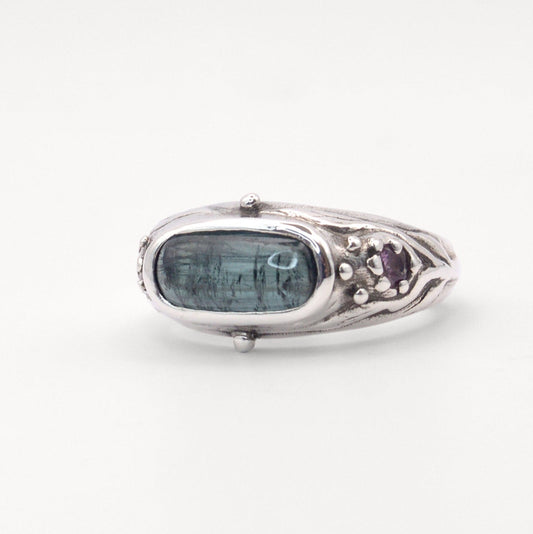 Amphitrite Ring | Sterling Silver with Tourmaline & Sapphire