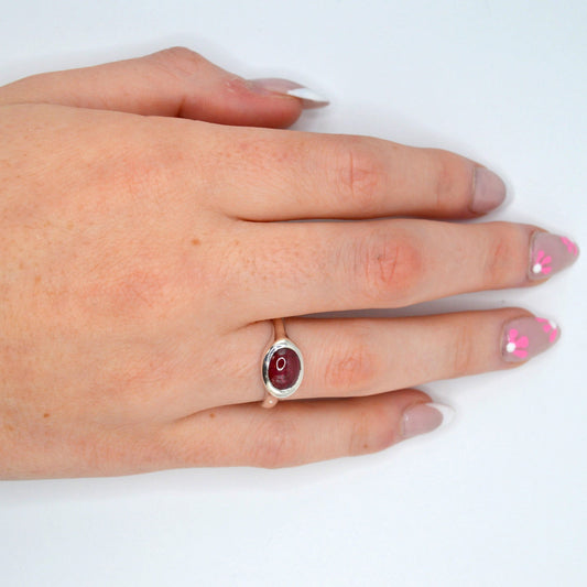 Raspberry Gaze Ring | Sterling Silver Garnet Ring