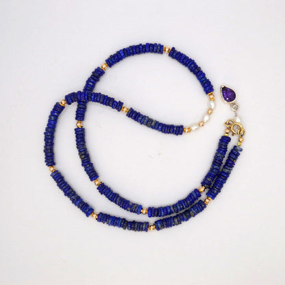 Lapis Lazuli & Pearl Necklace | Solid Gold & Handcrafted