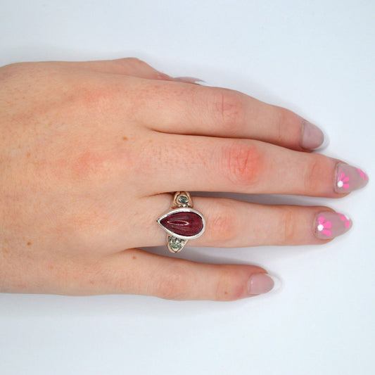 Celeste Ring | Sterling Silver & Pink Tourmaline Drop Ring with Blue Sapphires