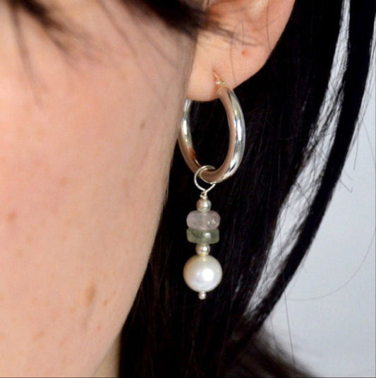 Elysian Hoops | Elegant Pearl & Gemstone Hoop Earrings