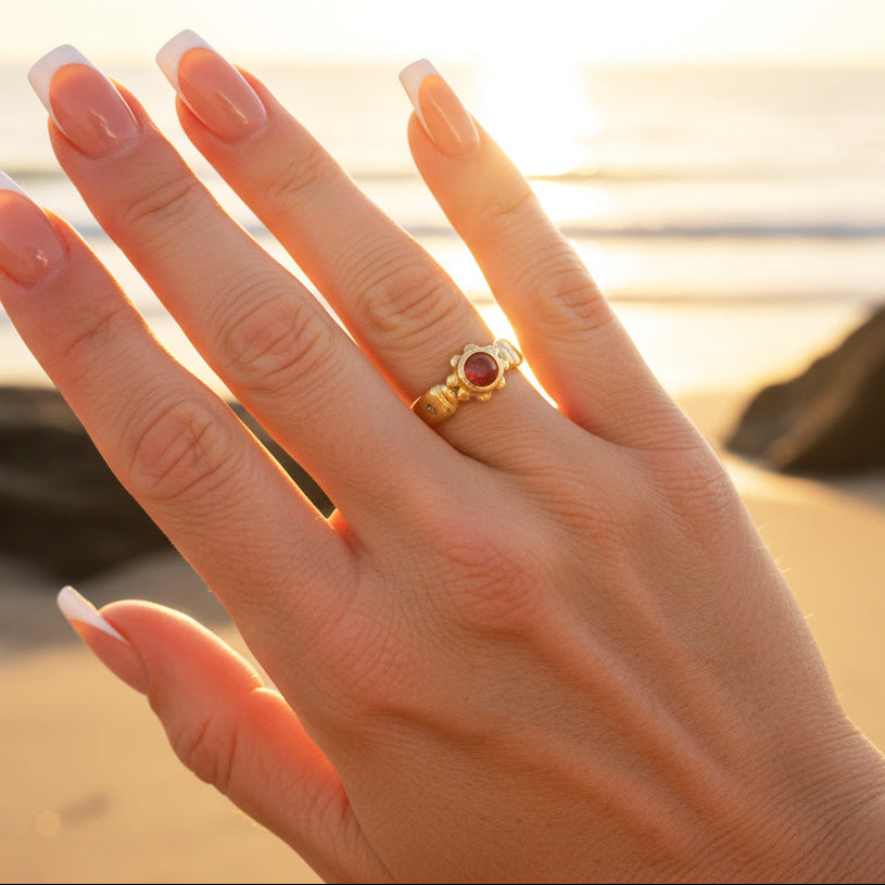 Guinevere Ring | Solid 9ct Gold Pink Tourmaline & Blue Sapphire Floral Ring