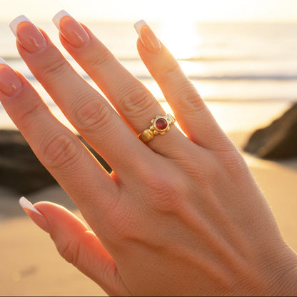 Guinevere Ring | Solid 9ct Gold Pink Tourmaline & Blue Sapphire Floral Ring