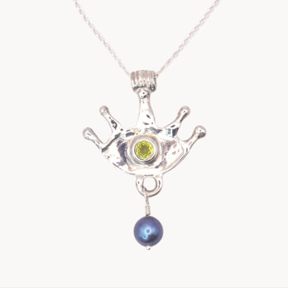 Third Eye Necklace | Spiritual Talisman with Peridot & Pearl