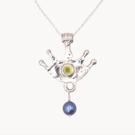 Third Eye Necklace | Spiritual Talisman with Peridot & Pearl