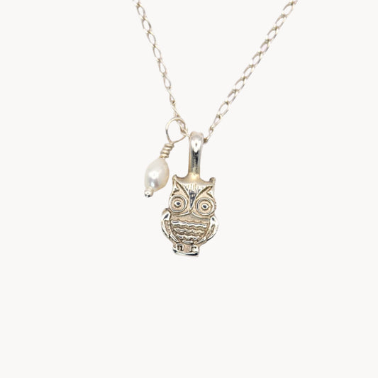 Starlight Owl | Elegant Silver Owl & Pearl Necklace