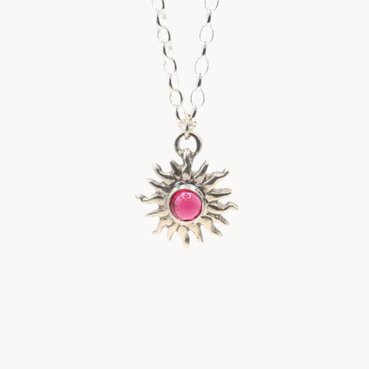 Sunna Necklace | Carved Sun Pendant with Tourmaline Gemstone