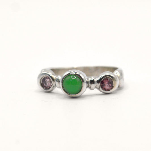 Gaia Ring | Roman-Inspired Sterling Silver Ring with Jade & Pink Tourmaline