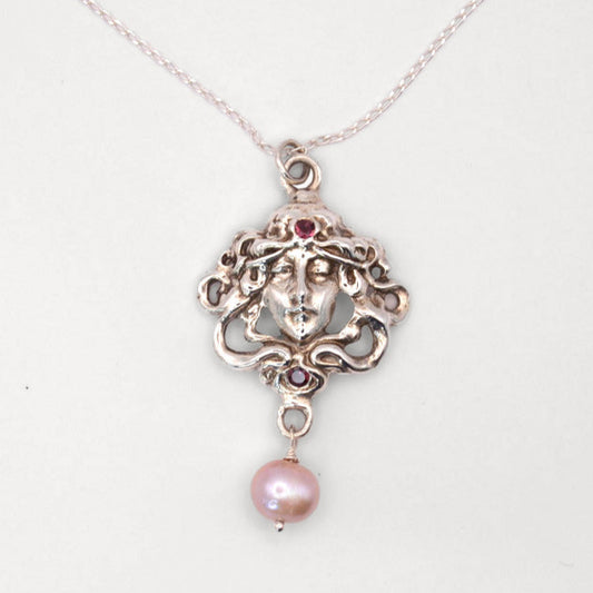 Medusa Necklace | Pink Tourmaline & Pearl in Sterling Silver