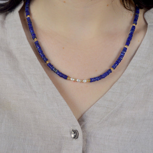 Lapis Lazuli & Pearl Necklace | Solid Gold & Handcrafted