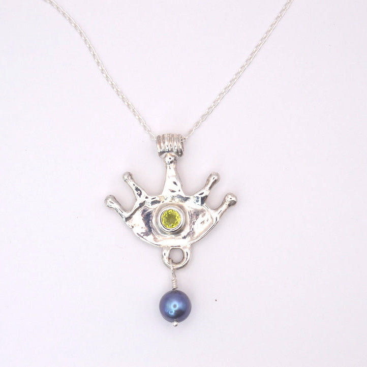 Third Eye Necklace | Spiritual Talisman with Peridot & Pearl