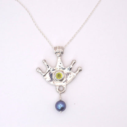Third Eye Necklace | Spiritual Talisman with Peridot & Pearl